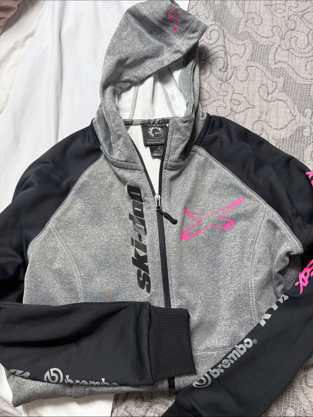 Ski-Doo Women's Gray & Black Zip Hoodie with Pink Logo